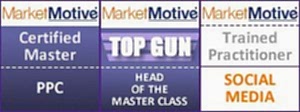 Market Motive certifications for Master PPC, Top Gun, and Trained in Social Media